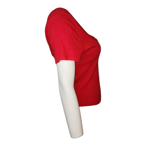 Universal Thread Top Womens Size M Medium Solid Red Ribbed Crop Short Sleeve - Picture 4 of 7